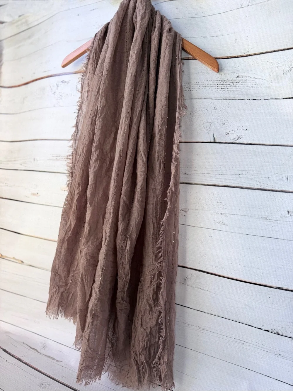 Lightweight Taupe Crinkled Scarf - Versatile Women's Wrap